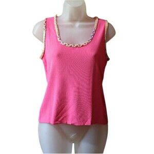 Mark Shale Hot Pink Sleeveless Braided Trim Tank Top Medium Vibrant Vintage Styl